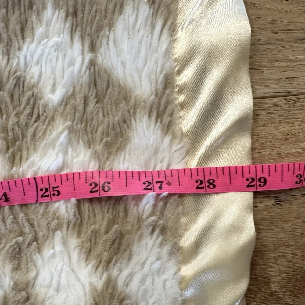 HB Beige‎ White Checkered Plush Satin Trim Back Baby Blanket Lovey Blanky 37x29